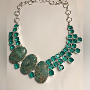 Chrysocolla Aqua Apatite Stamped 925 Sterling Silver Necklace